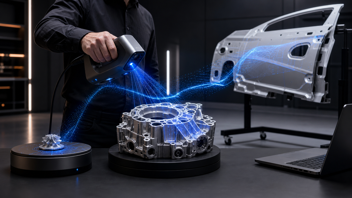 3D scanner capturing small, medium and large industrial components