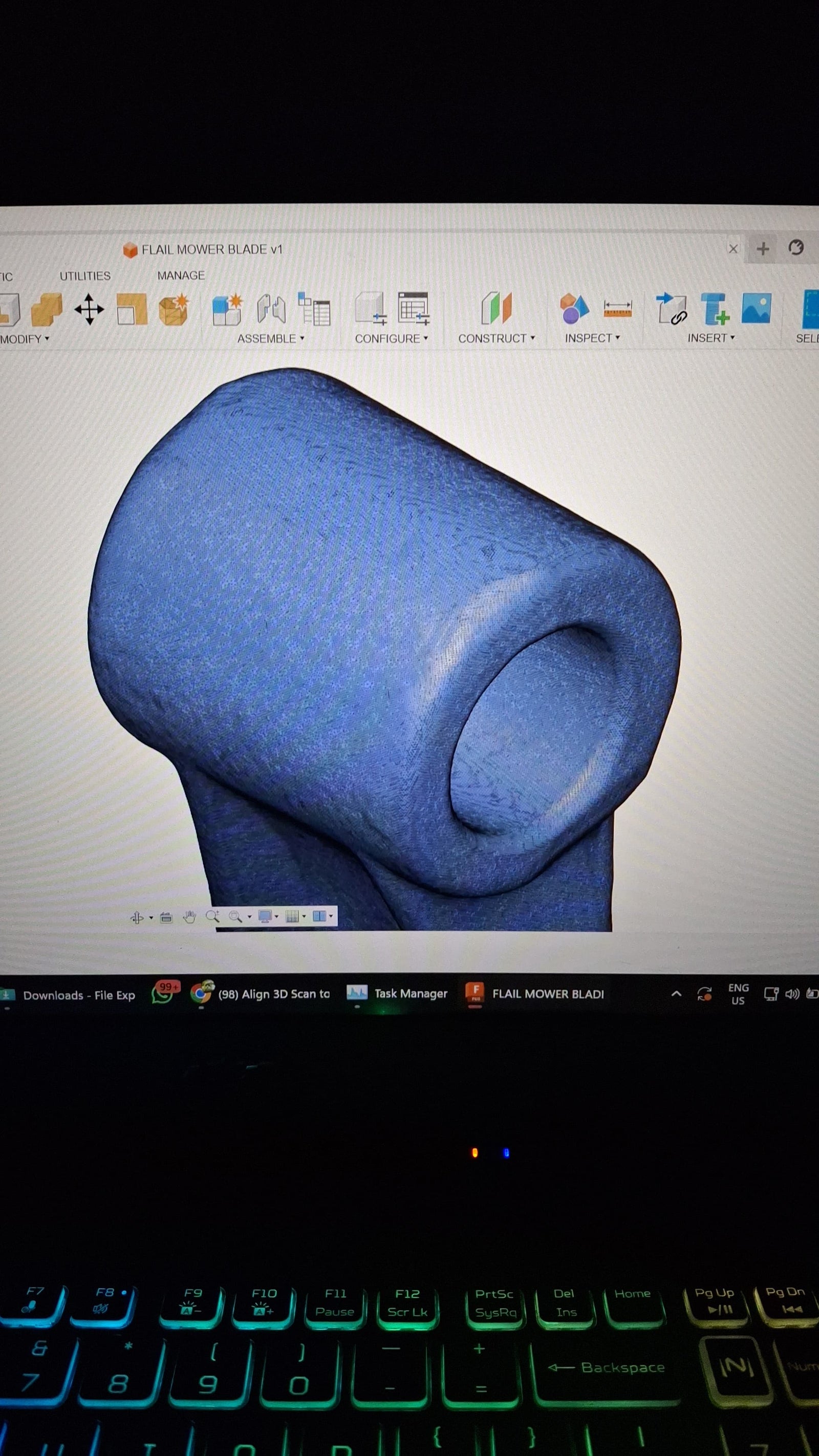 Reverse-engineered flail mower blade scan inside CAD software