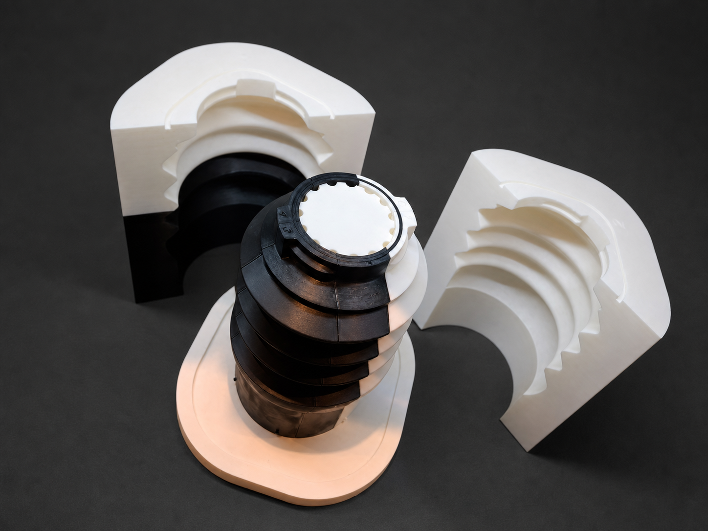 Completed recreated PTO boot with its split mould tooling