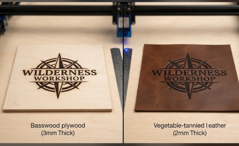 Engraving the Same Logo on Wood and Leather: A Photo Test