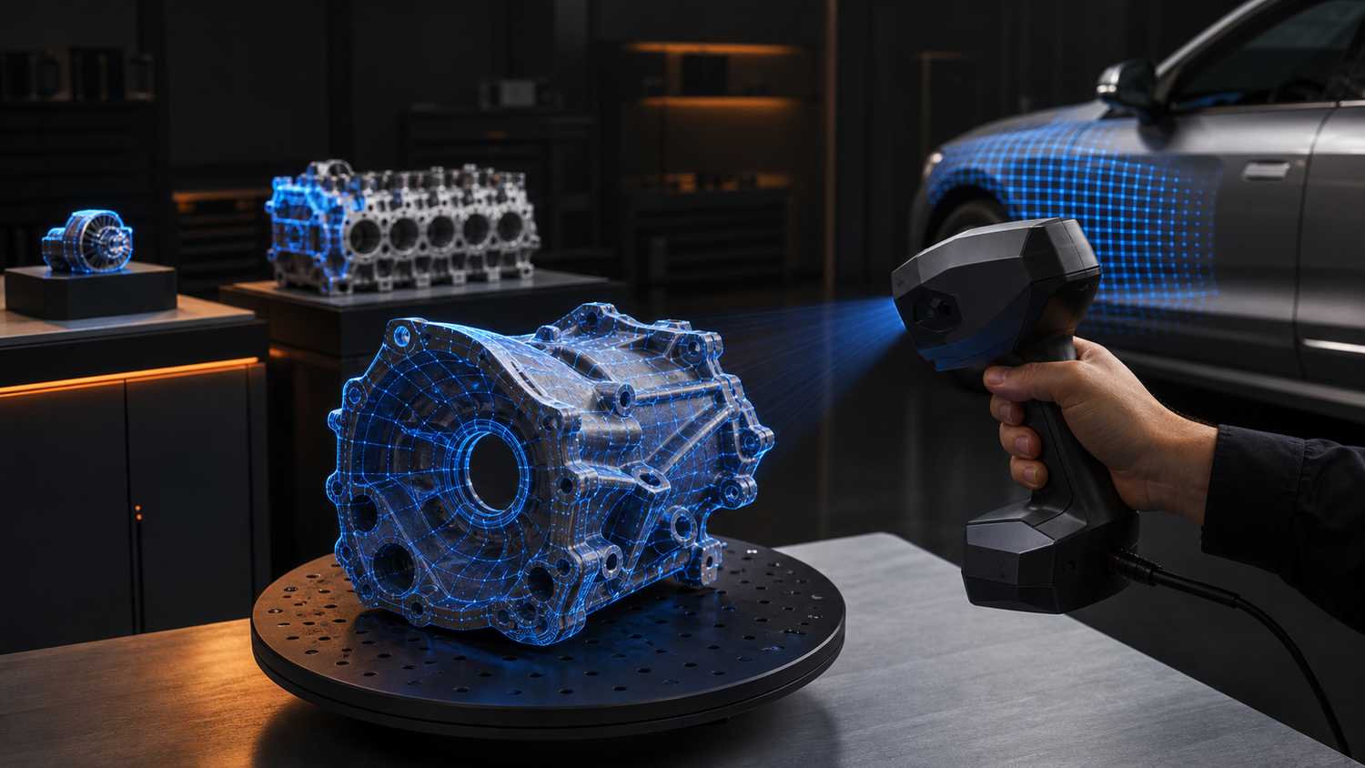 Handheld 3D scanner capturing industrial components at different scales