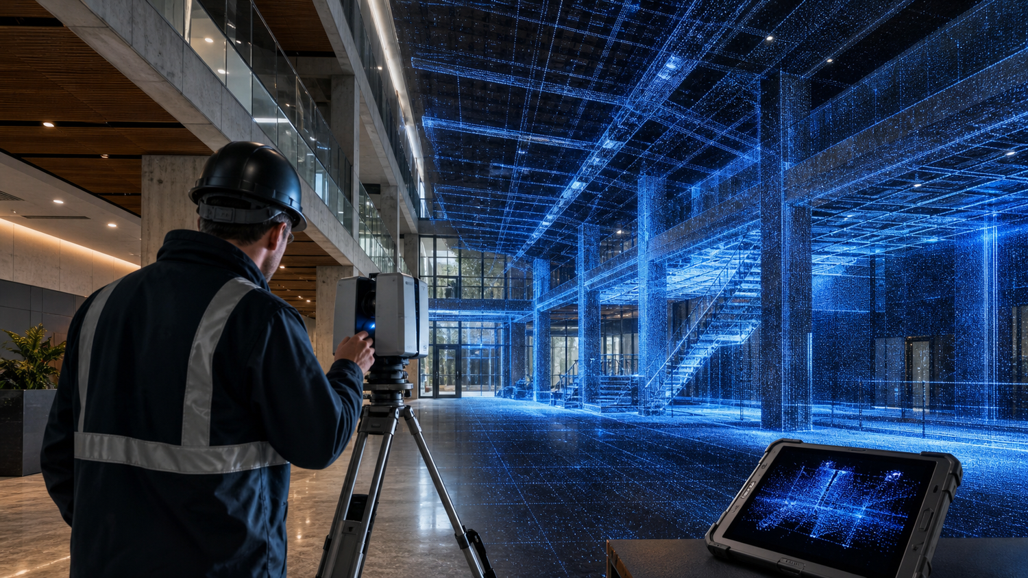 Terrestrial laser scanning of a commercial building interior and point cloud