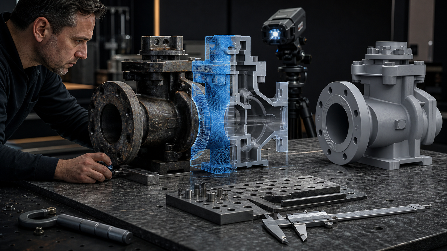 Reverse engineering cost factors from a worn valve to manufacturing-ready CAD