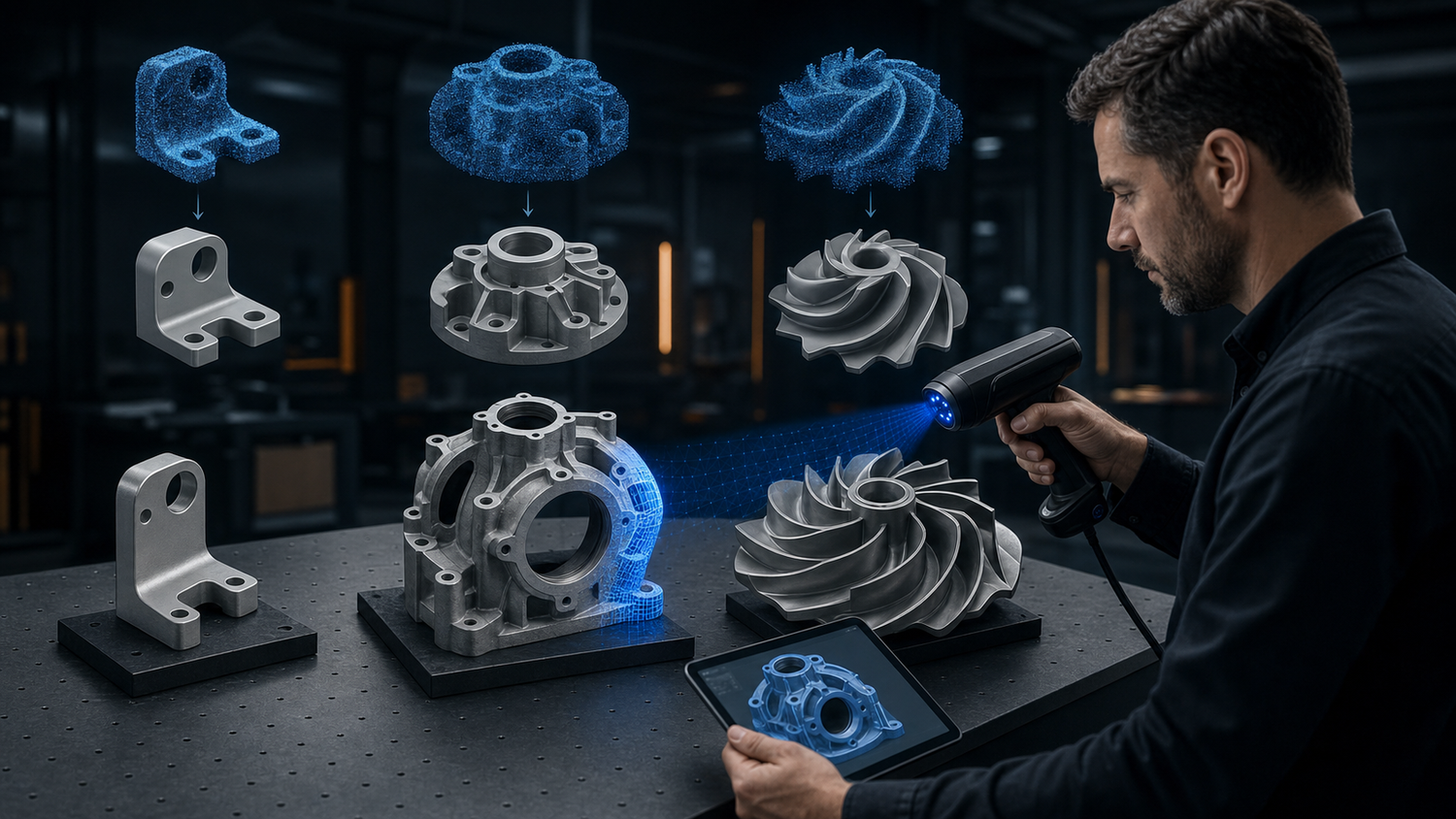 Scan-to-CAD cost factors shown across parts with different geometric complexity