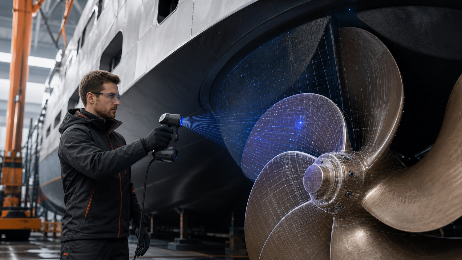 Marine 3D scanning of a ship propeller during dry-dock inspection