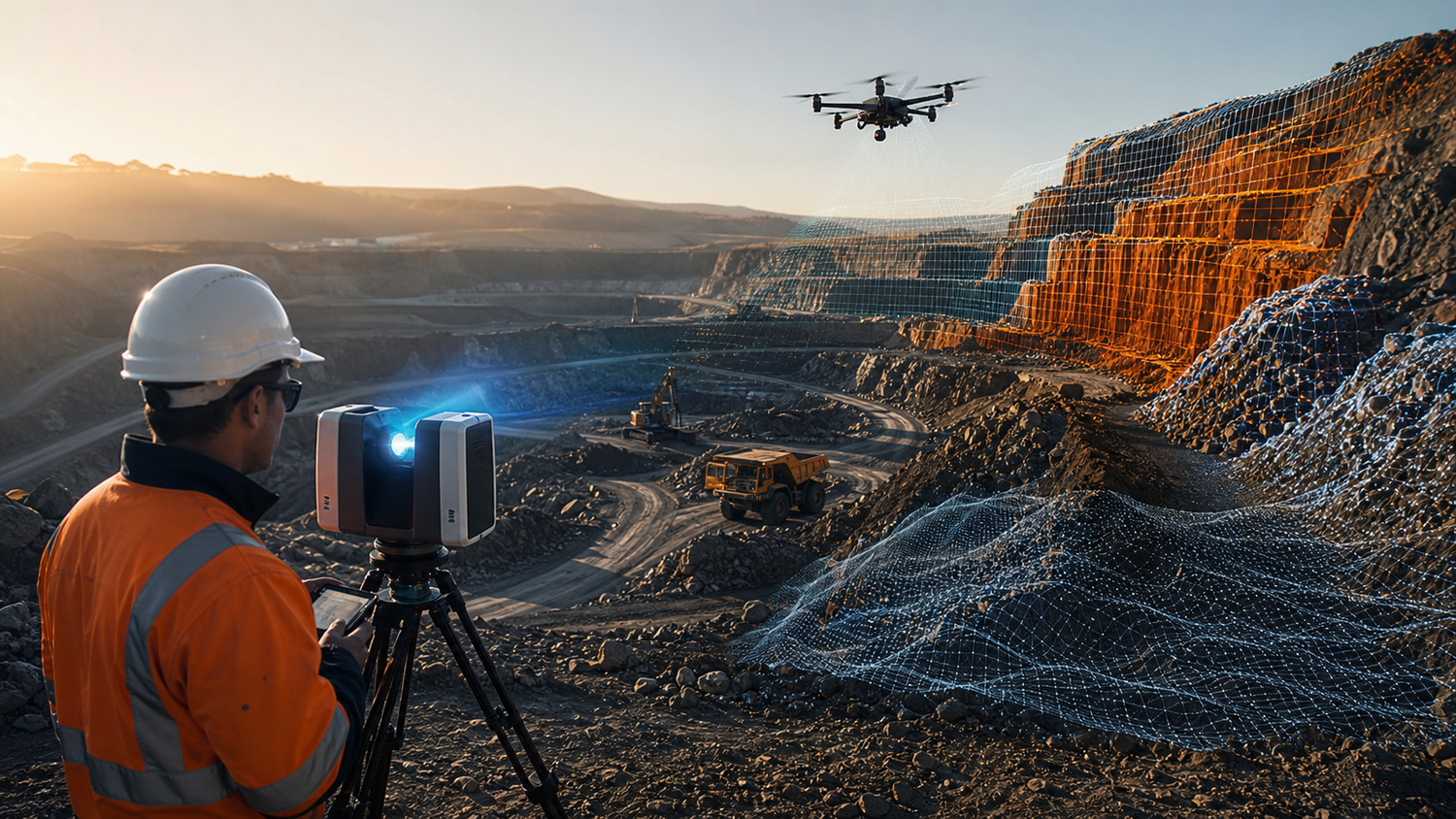 Mining 3D scanning survey with LiDAR drone and highwall mapping
