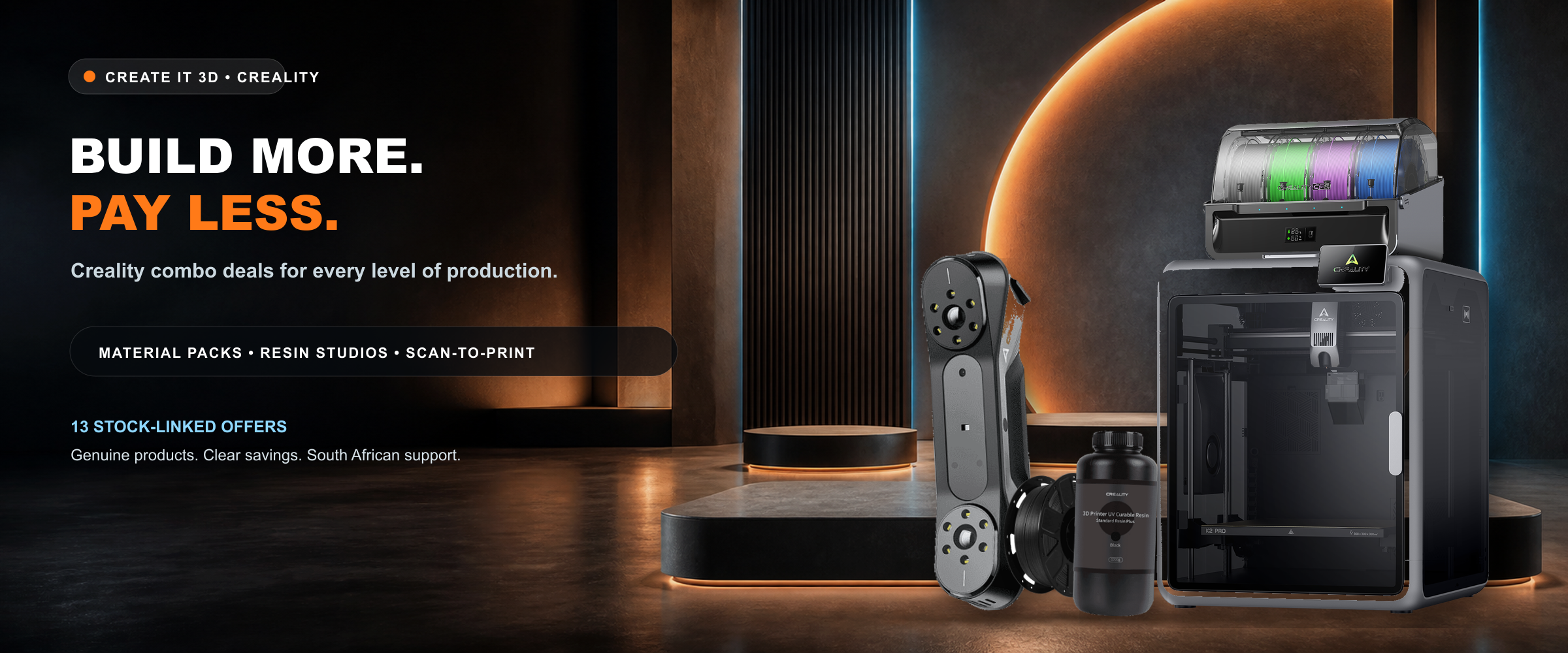 Creality Combo Deals featuring authentic 3D scanner, printer, filament and resin products