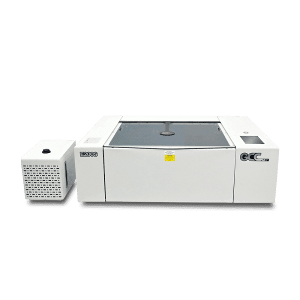 Front view of a white E200 40W Desktop Laser Engraver