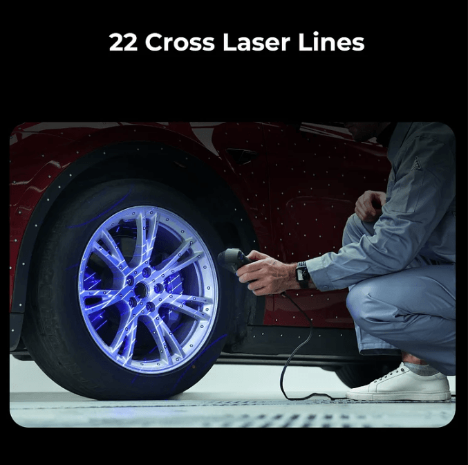 Creality Raptor Pro 3D scanner using 22 cross laser lines for detailed car wheel scanning in South Africa