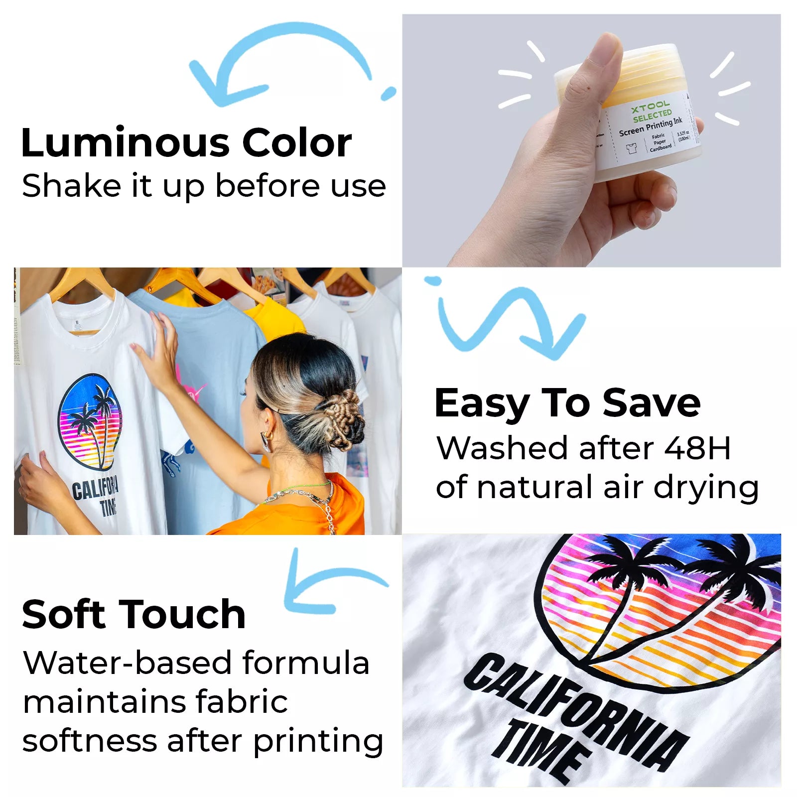 xTool Glow in The Dark Color Screen Printing Ink Set (6 Colors)