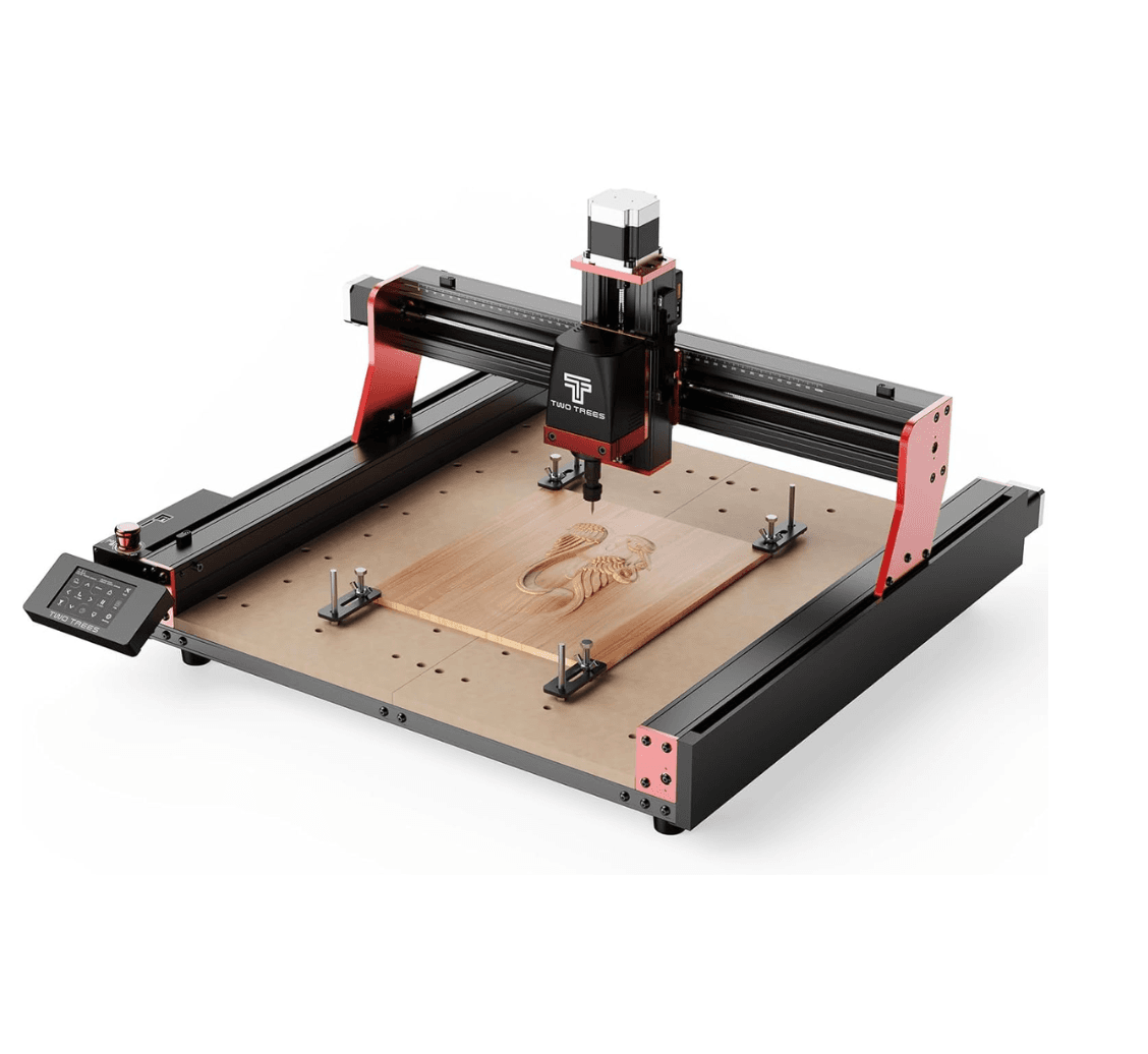 TwoTrees CNC engraving machine carving detailed wood design, available from Create It 3D South Africa