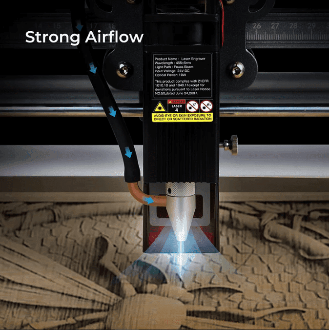 Enhanced laser cutter performance with air assist attachment.
