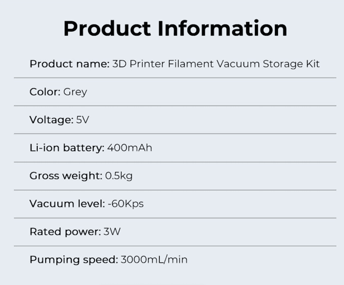 Vacuum Seal specs