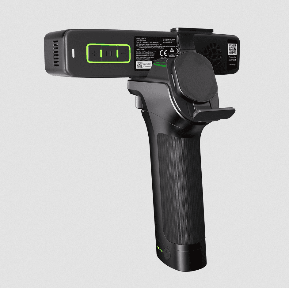 Creality handheld 3D scanner rear view with controls and QR code, available from Create It 3D South Africa