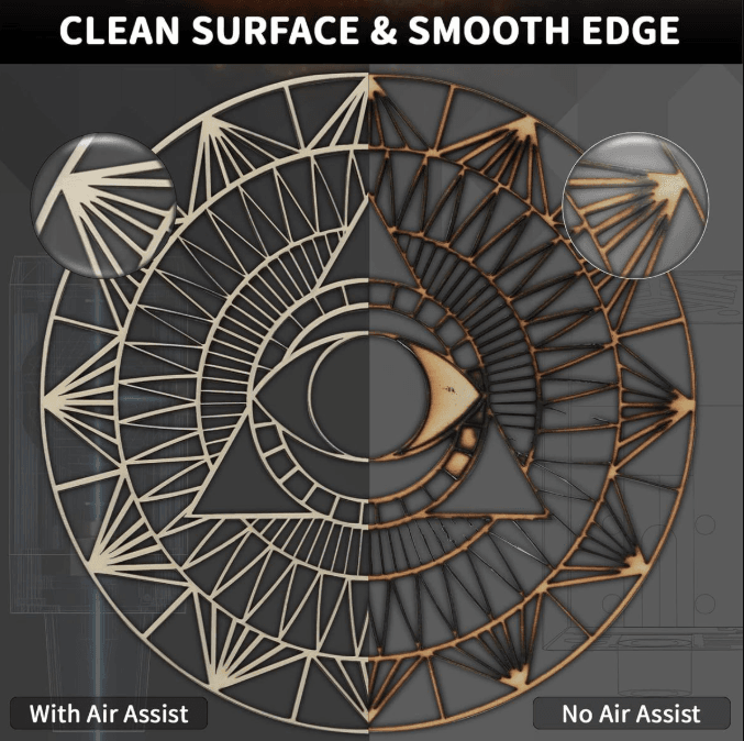 Laser engraving with Ortur air assist showing clean surface and smooth edges South Africa