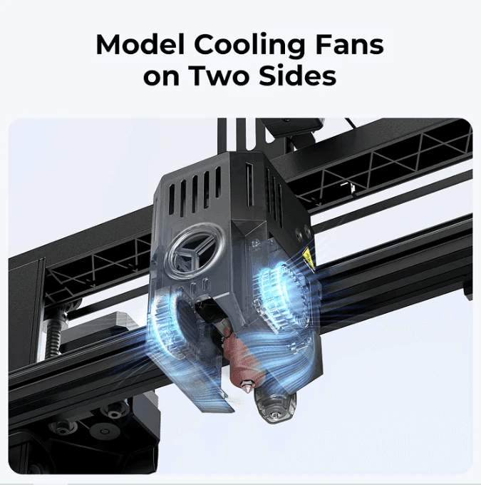 Close up of model cooling fans on two sides