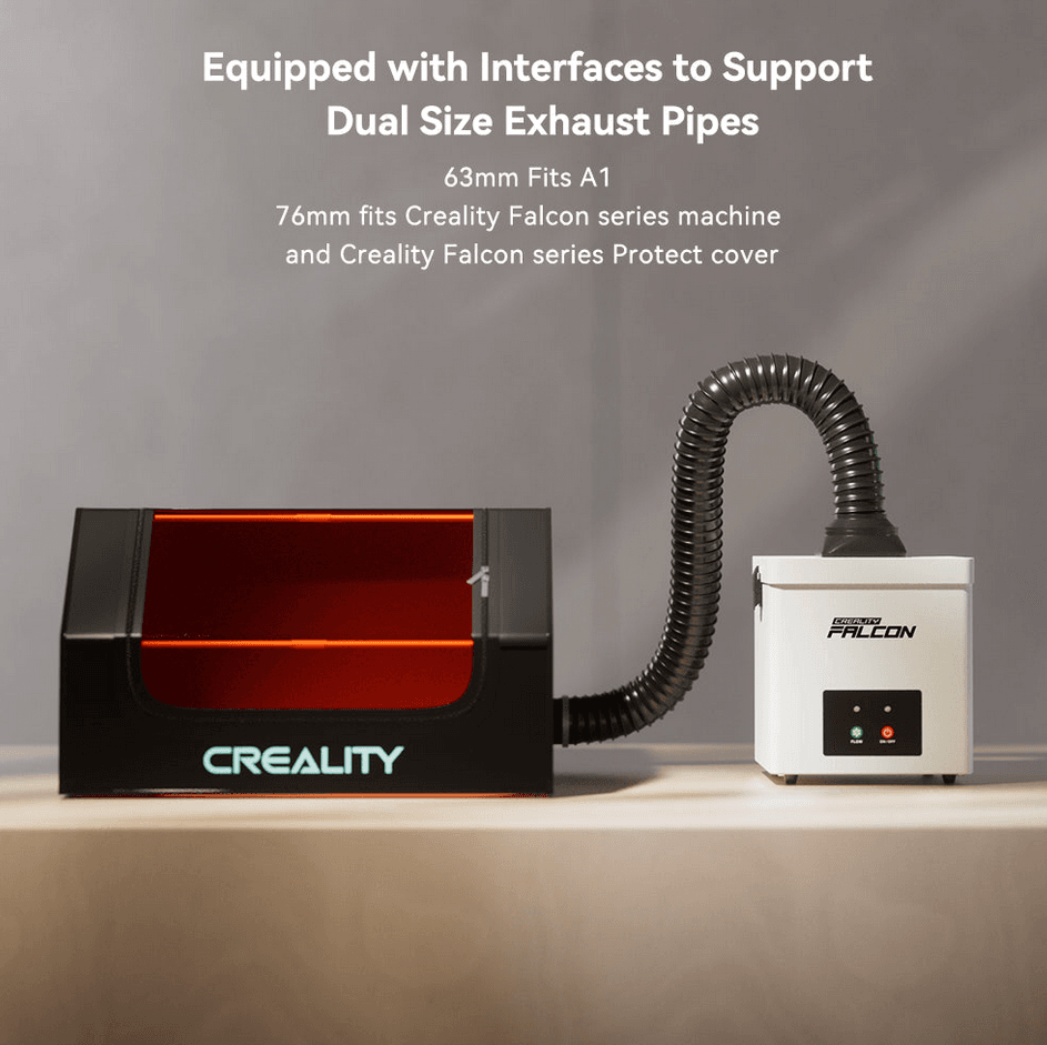 Creality Falcon smoke purifier with dual-size exhaust pipe support for laser engravers in South Africa