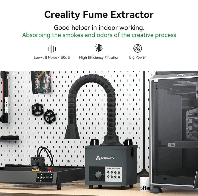 Creality air purifier with activated carbon filters for odor removal.