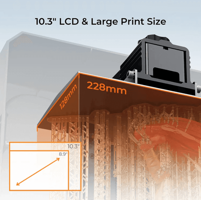 Detailed view of the LCD screen on the 8K Resin printer