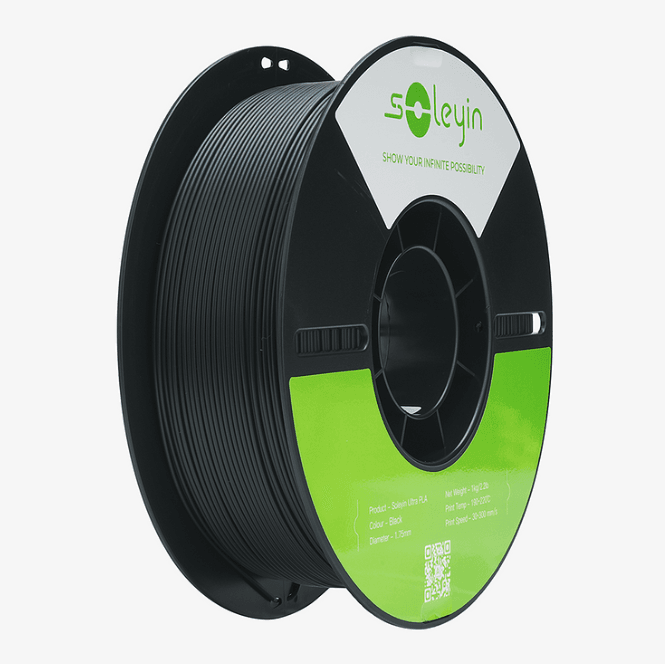 Black Soleyin PLA 3D printer filament spool for durable, high-quality prints from Create It 3D South Africa