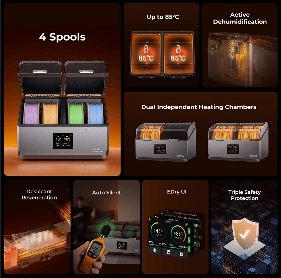 Creality Smart Dry Box 4-spool filament dryer with dual heating chambers available in South Africa – Create It 3D