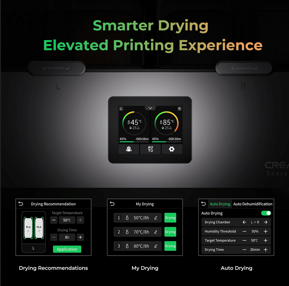 Creality filament dryer touchscreen control panel with smart drying settings available in South Africa – Create It 3D