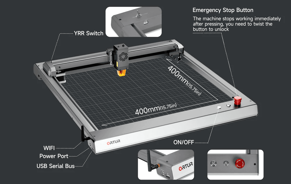 Ortur laser engraver 400x400mm with emergency stop and WiFi South Africa