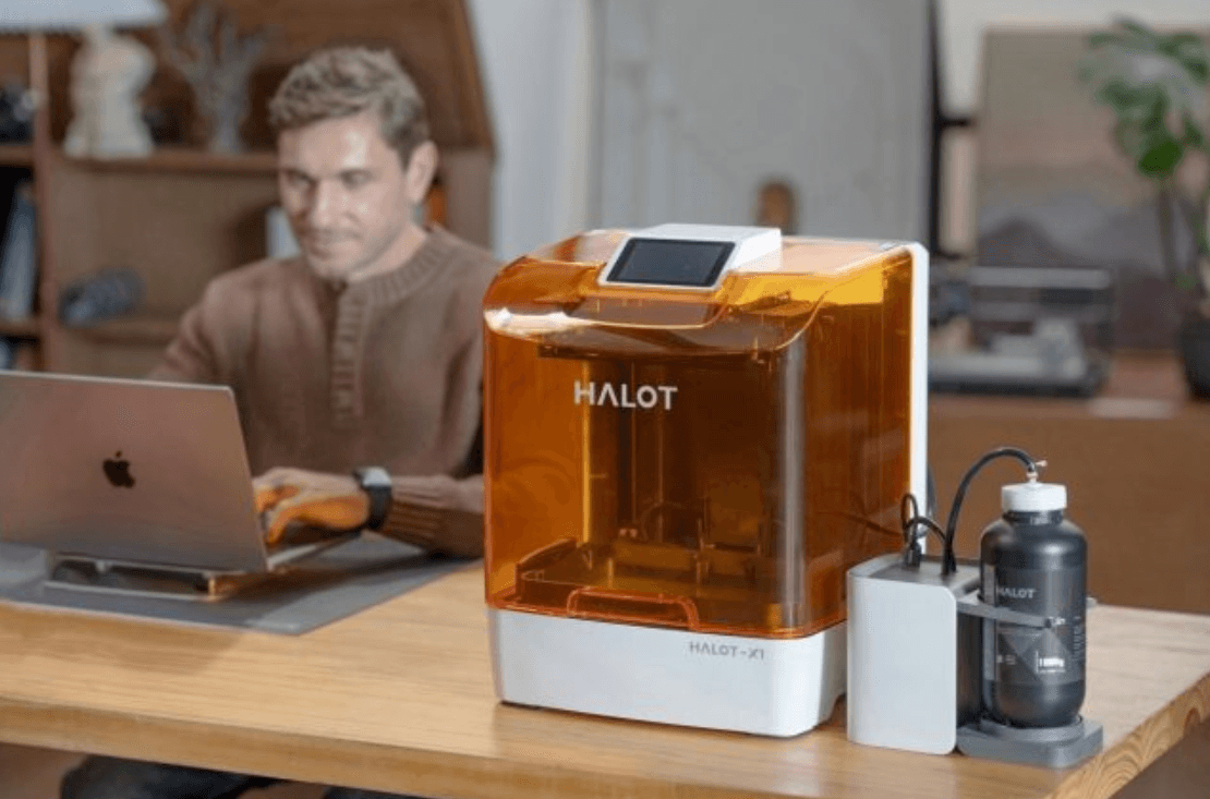 Creality Halot-X1 resin 3D printer on desk with user working – Create It 3D South Africa