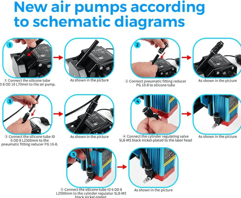 Step-by-step air pump connection guide for laser engraver with silicone tubes – Create It 3D South Africa