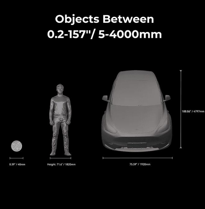 3D scanner captures objects from 5mm coins to 4m cars with precision, available from Create It 3D South Africa