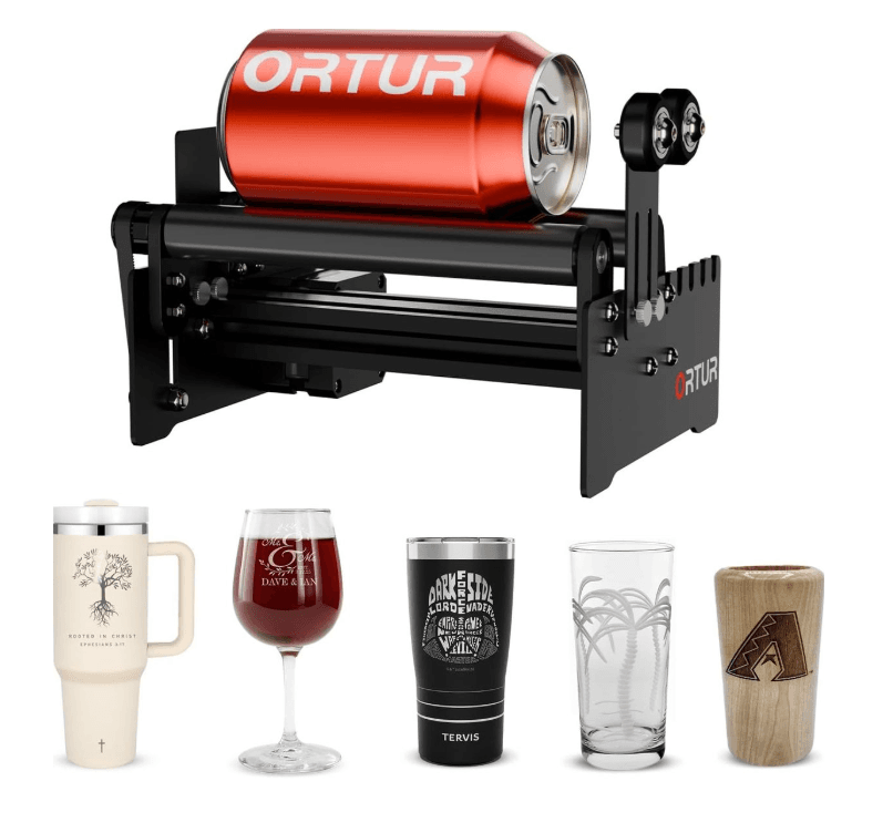Ortur rotary roller for engraving cans, mugs, glasses and tumblers available in South Africa from Create It 3D