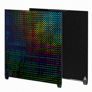 Creality Phantom Black double-sided PEI spring steel build plate for the K2 Plus, featuring a holographic textured PET printing surface on one side and a textured black PEI surface on the reverse for excellent first-layer adhesion and easy model removal.