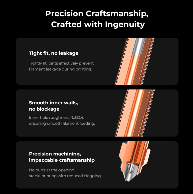 Precision 3D printer hotend nozzle with tight fit, smooth filament flow and anti-clog design in South Africa