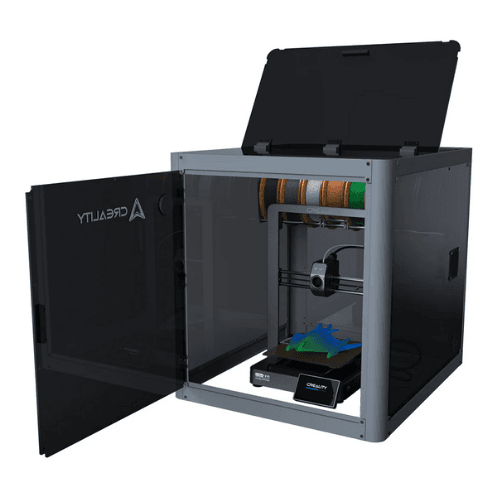 Creality 3D printer enclosure with open doors and filament storage – Create It 3D South Africa
