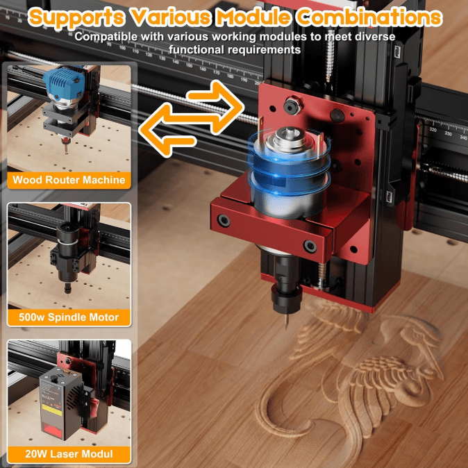 CNC engraving machine with interchangeable wood router, spindle motor and laser module in South Africa