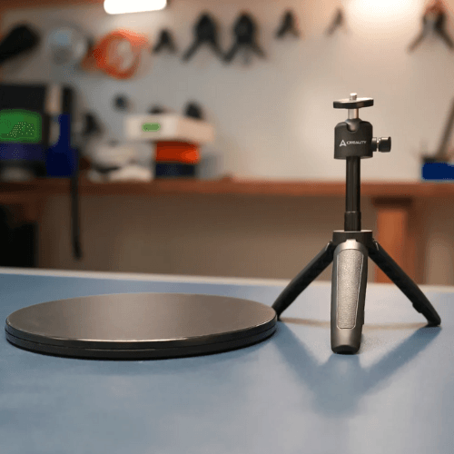Creality 3D scanner turntable and tripod setup in workshop – Create It 3D South Africa
