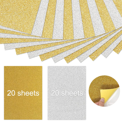 Creality Gold & Silver A4 Self-Adhesive Glitter Cardstock Paper – 40 Sheets