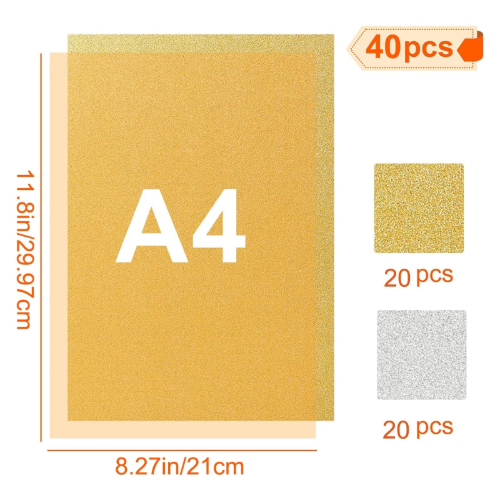 Creality Gold & Silver A4 Self-Adhesive Glitter Cardstock Paper – 40 Sheets