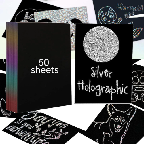 Creality A4 Holographic Silver Laser Scratch Art Paper – 50 Sheets