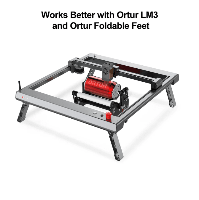 Ortur LM3 laser engraver with Ortur foldable feet and rotary roller available in South Africa from Create It 3D