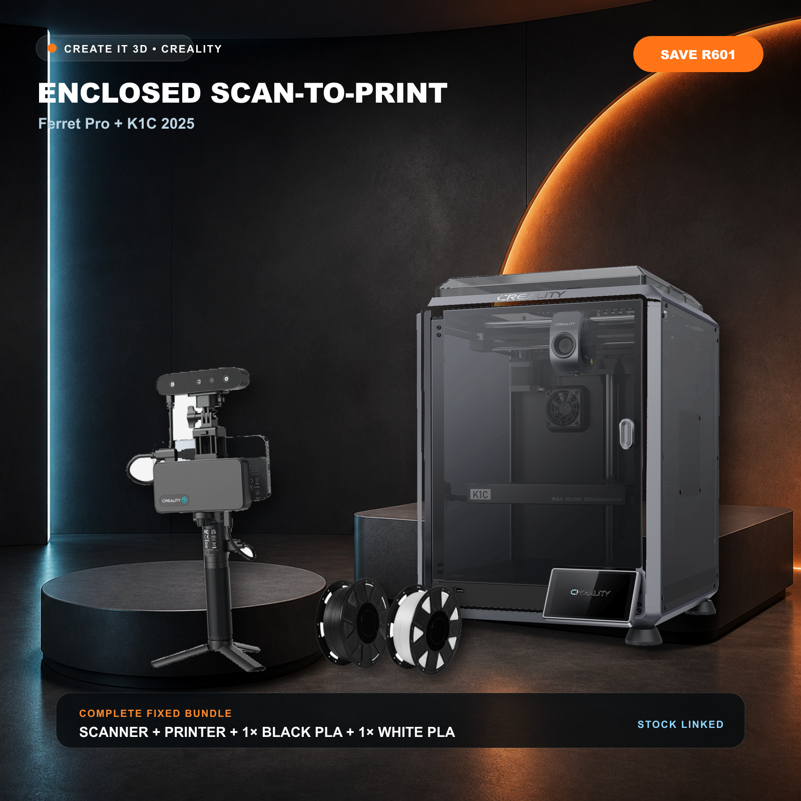 Creality Ferret Pro, K1C 2025 and two Ender PLA spools in a premium enclosed bundle