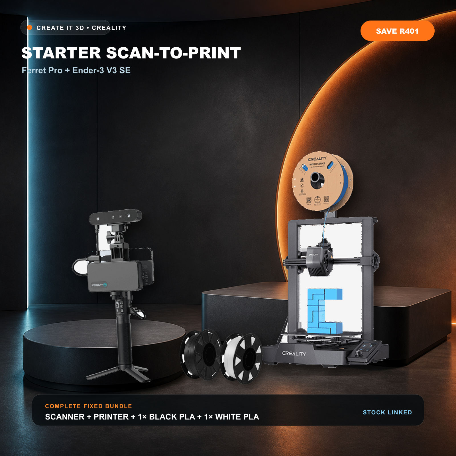 Creality Ferret Pro, Ender-3 V3 SE and two Ender PLA spools in a premium starter bundle