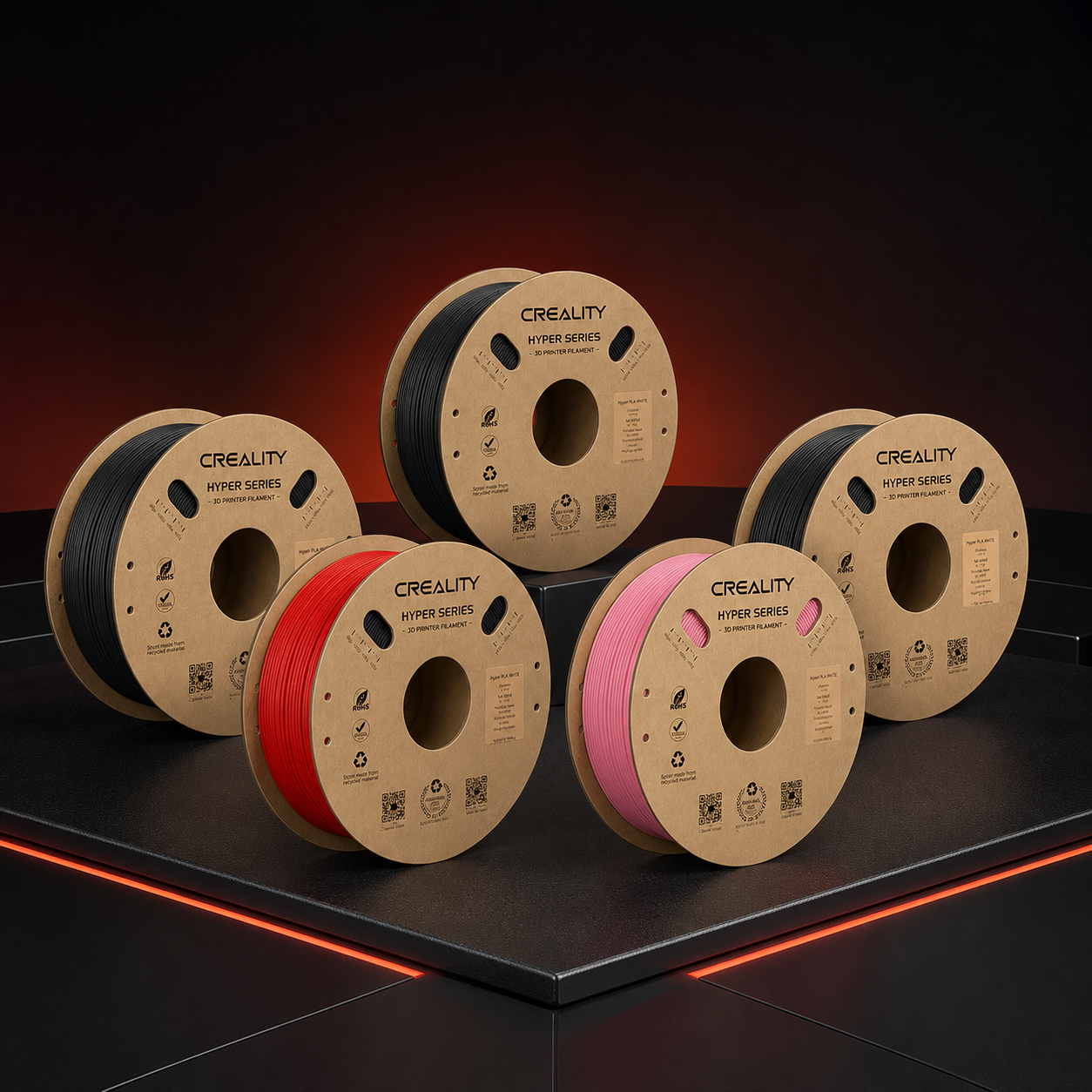 Creality Hyper ABS 5kg Colour Pack — Black, Red & Pink