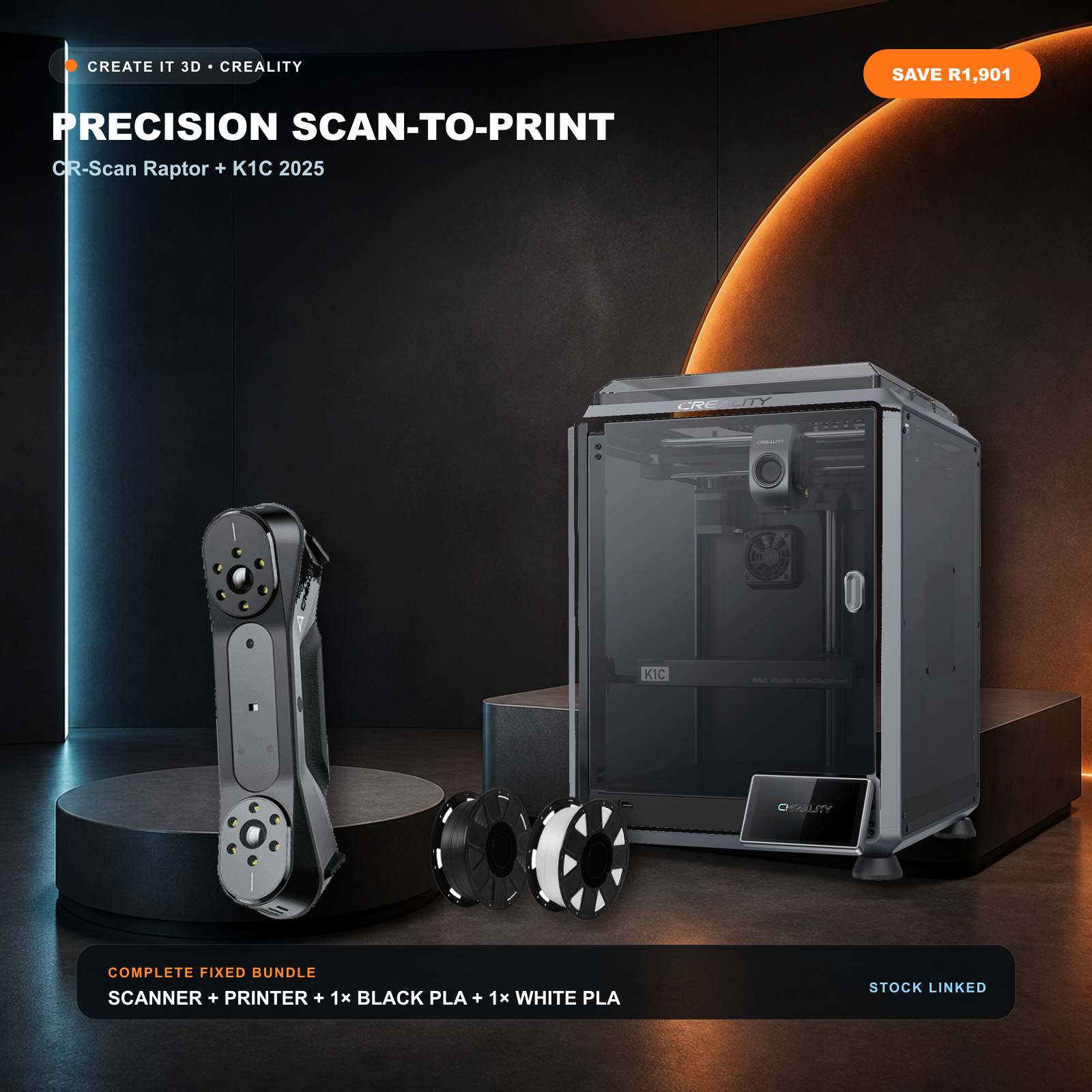 Creality CR-Scan Raptor, K1C 2025 and two Ender PLA spools in a premium precision bundle