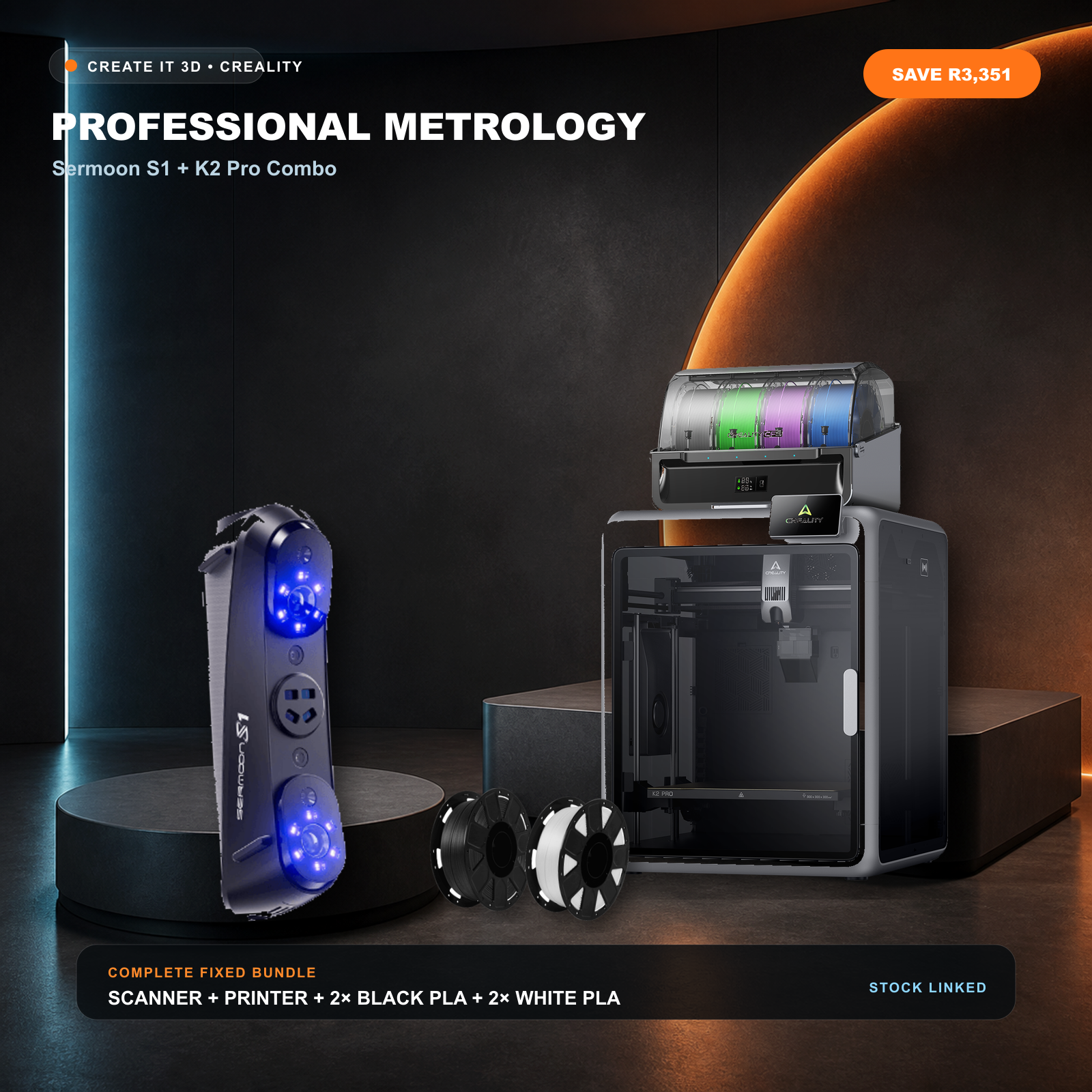 Creality Sermoon S1, K2 Pro Combo and four Ender PLA spools in a premium metrology bundle