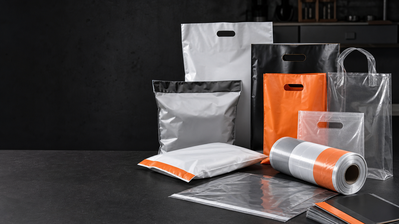 Selection of representative custom courier, retail and clear plastic bag formats