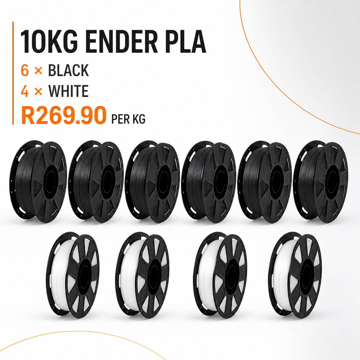 Creality Ender PLA 10kg pack with six black and four white spools