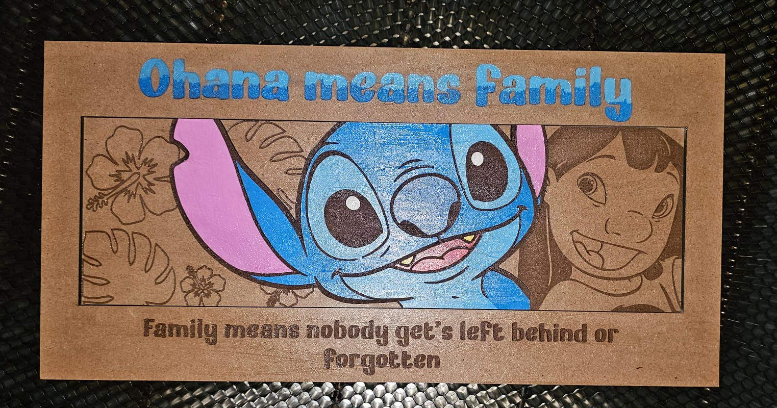 Personalised engraved and colour-filled wooden family sign