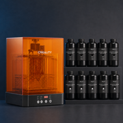 Creality UW-03 wash and cure station with five black and five white 1kg LCD resin bottles