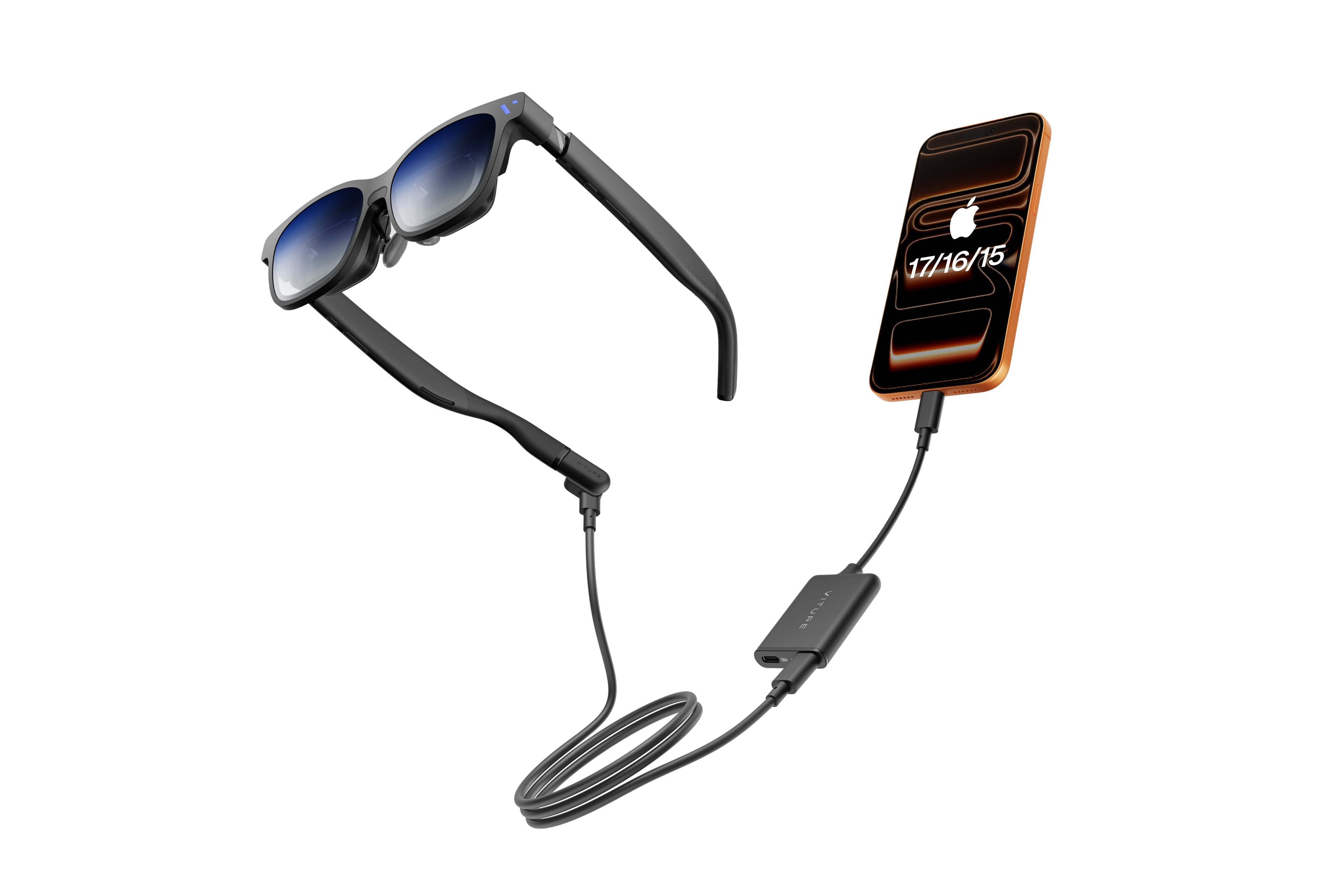 VITURE USB-C XR Charging Adapter Pro connected to XR glasses